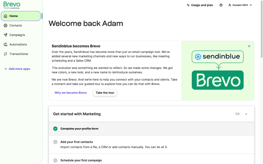 Brevo dashboard new user redesign demonstration