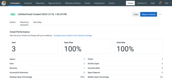 Constant Contact dashboard demonstration