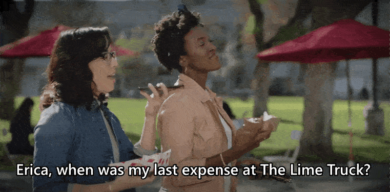 A woman asks Erica when was the last time she spent money at The Lime Truck, and Erica replies with December 15th.
