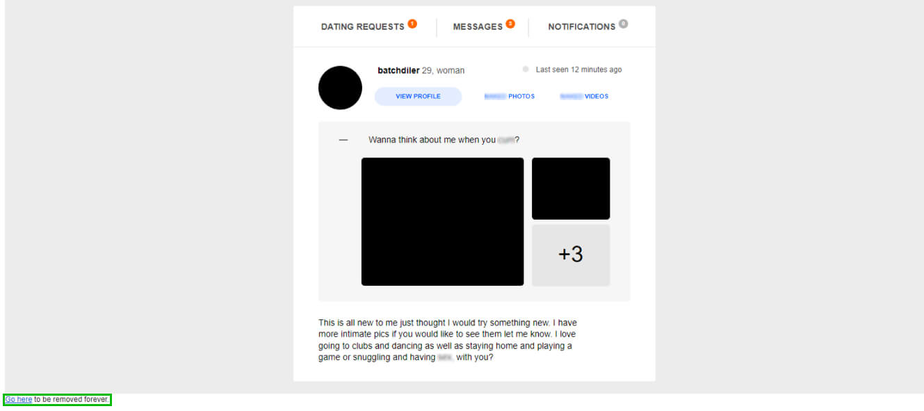 Spam email that has an unsubscribe link “Go here to be removed forever”