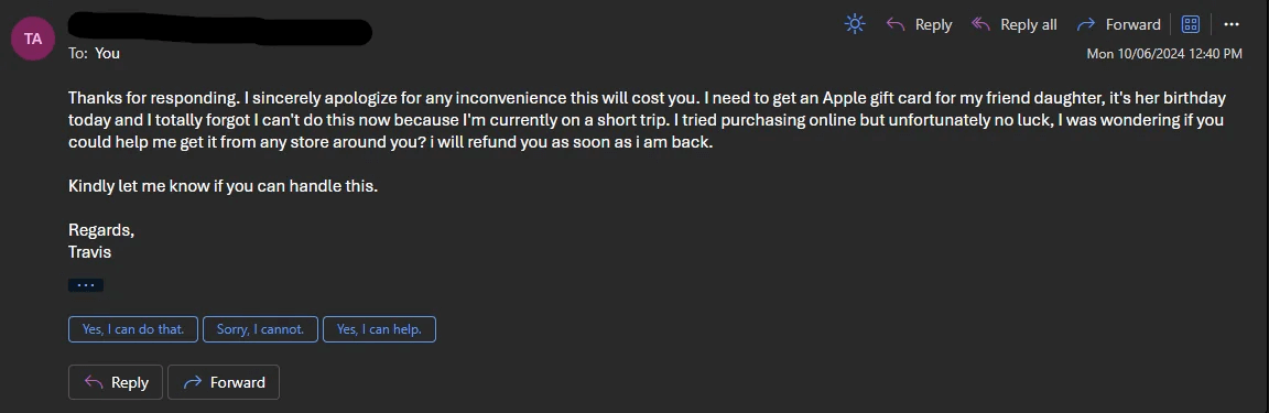 Gift scam