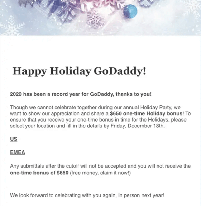 GoDaddy fake phishing email