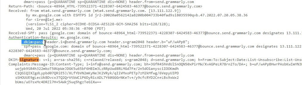 Successful DKIM authentication