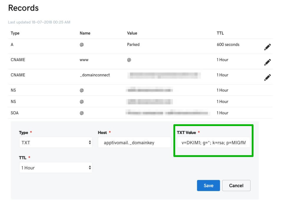 Adding a key to DNS