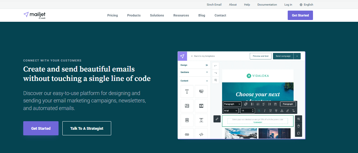 Mailjet’s main page