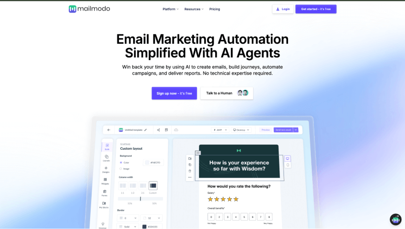 Mailmodo's home page
