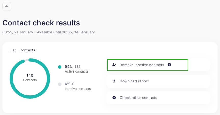 how Selzy’s bulk email verification report looks like