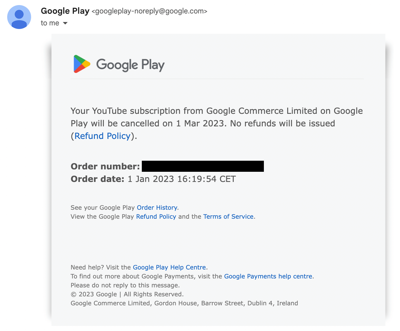 A typical no-reply email
