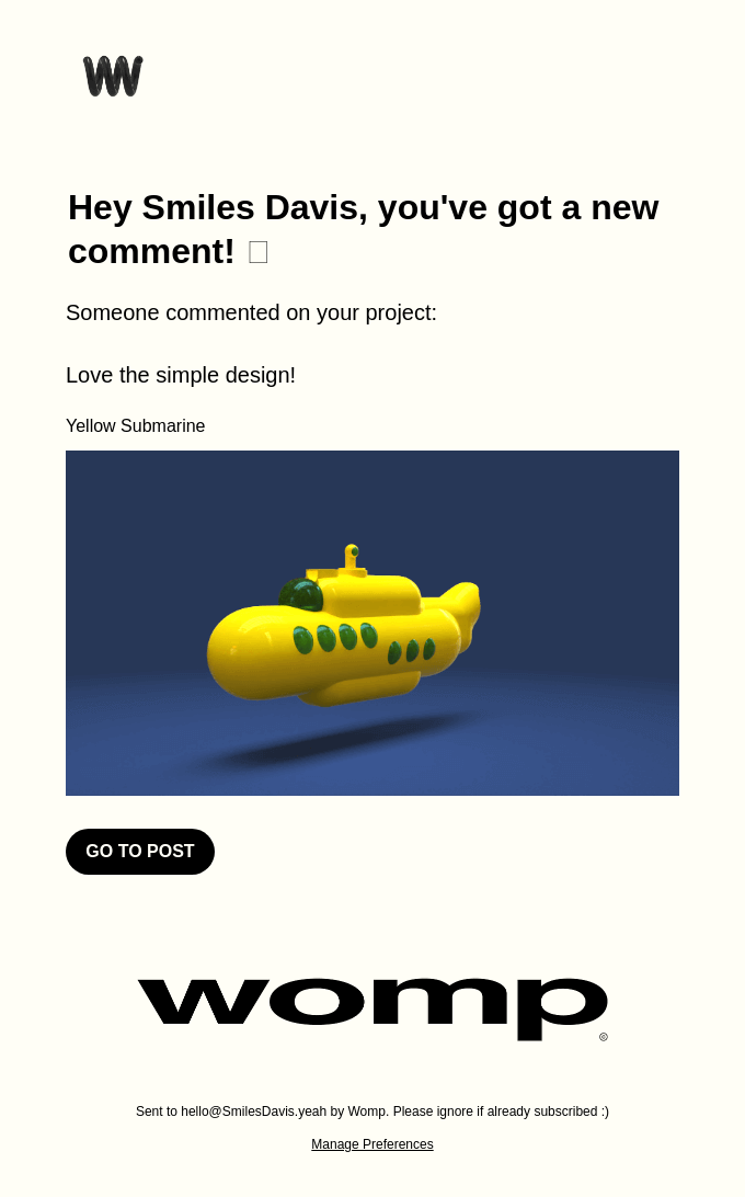 Notification email example