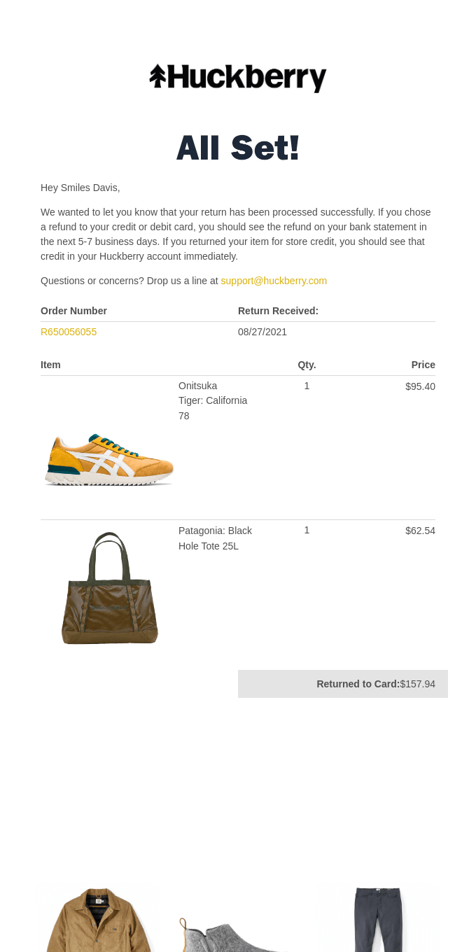 Successful refund report in a transactional email