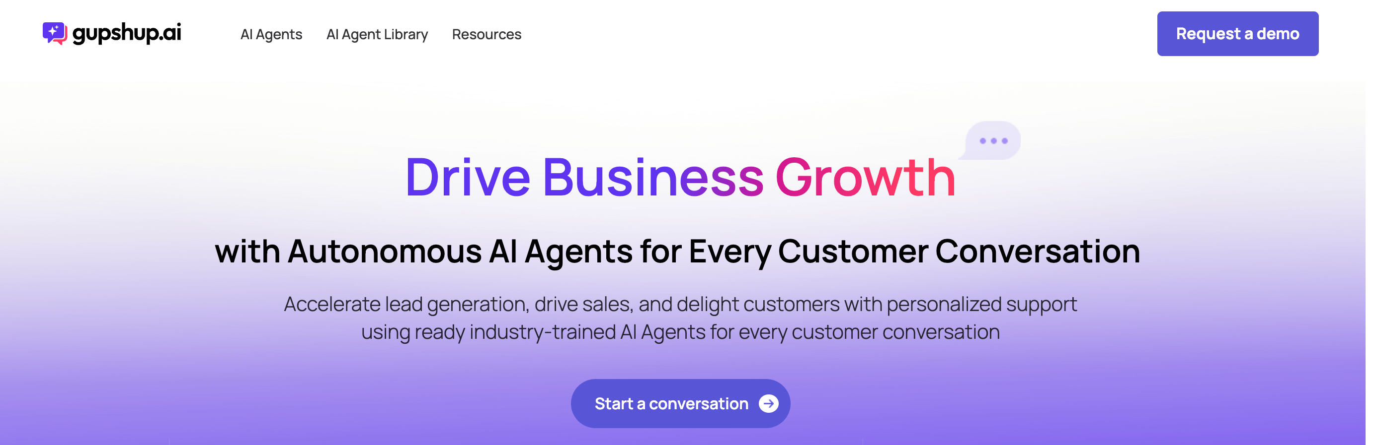 Gupshup’s main page with the slogan “Drive business growth”