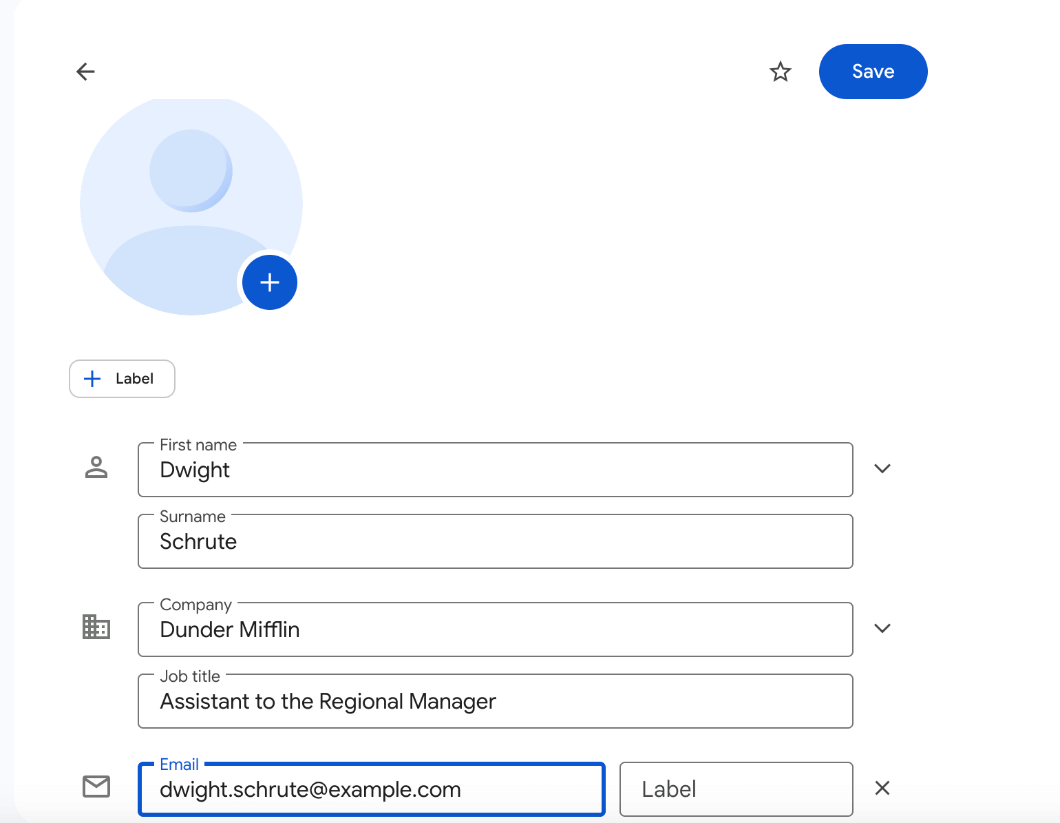 Creating a new contact on Google Contacts