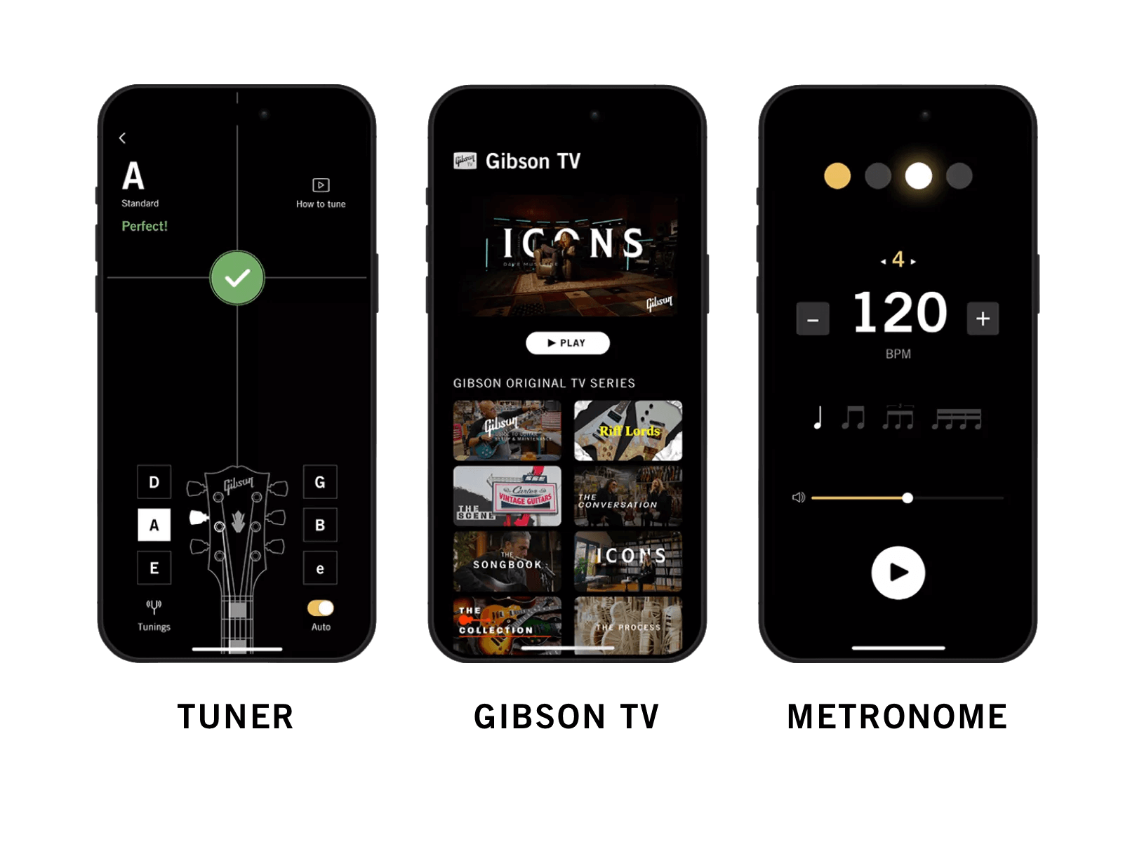A demonstration of different tools integrated into the Gibson guitar learning mobile app