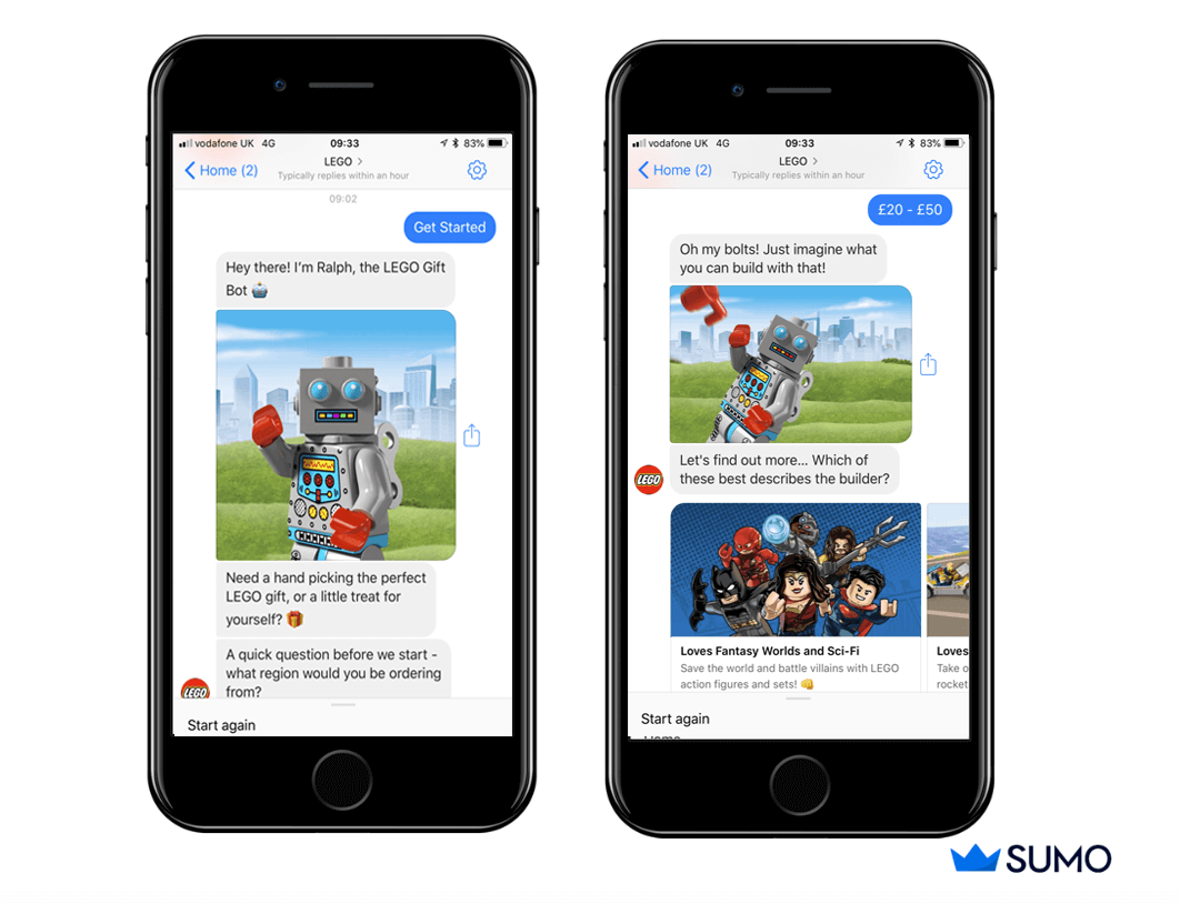 Lego’s chatbot suggesting some products to a customer who is looking for recommendations