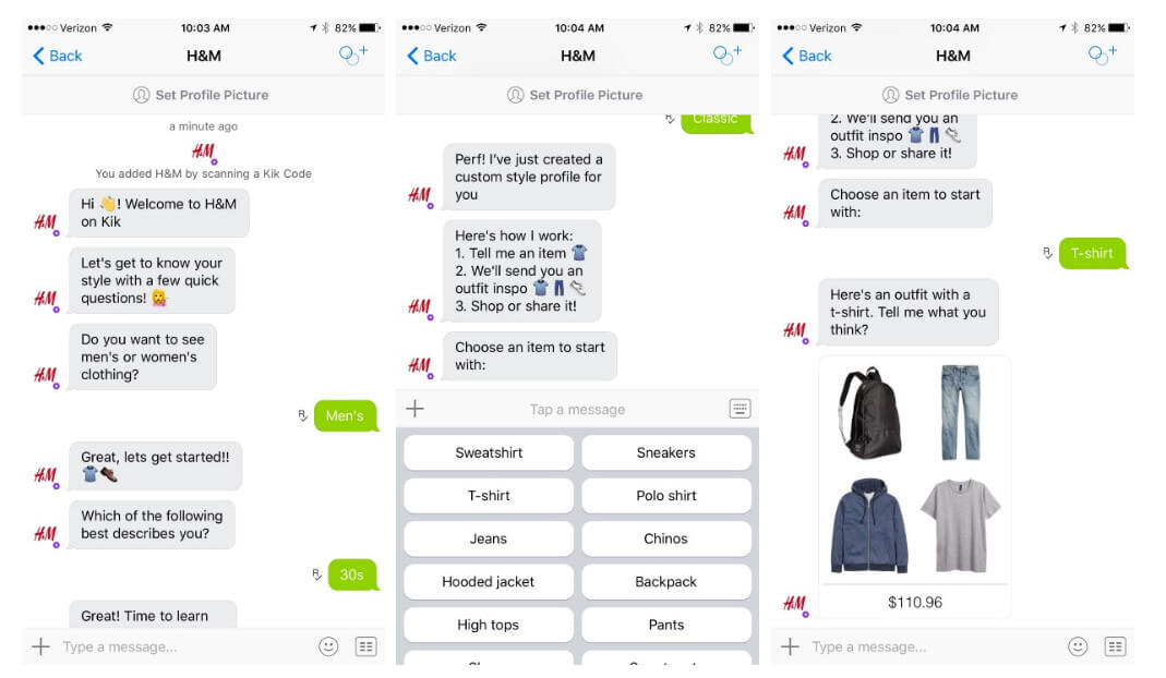 Outfit suggestions from chatbot of H&M online store.