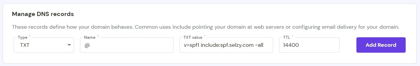Добавление SPF-записи в разделе DNS.
