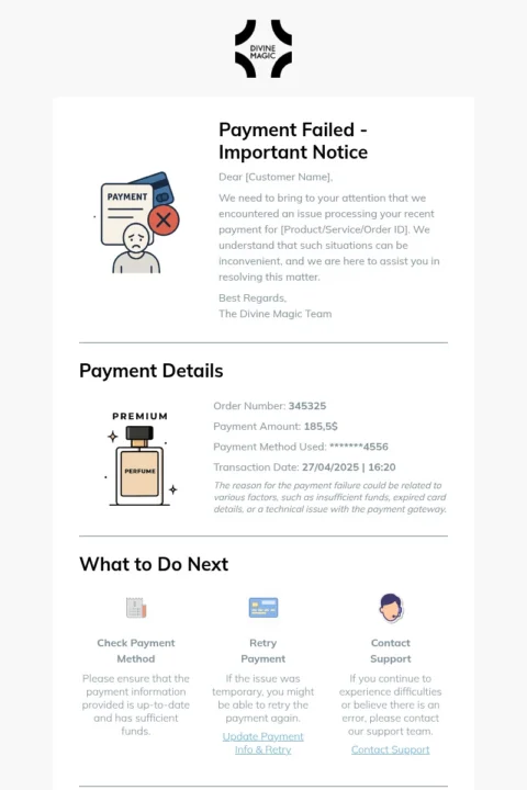 Payment failure message email template