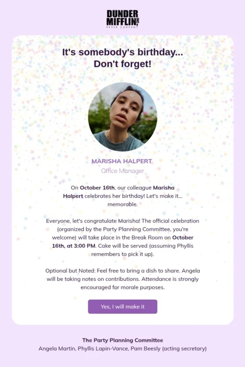 Birthday reminder message sample