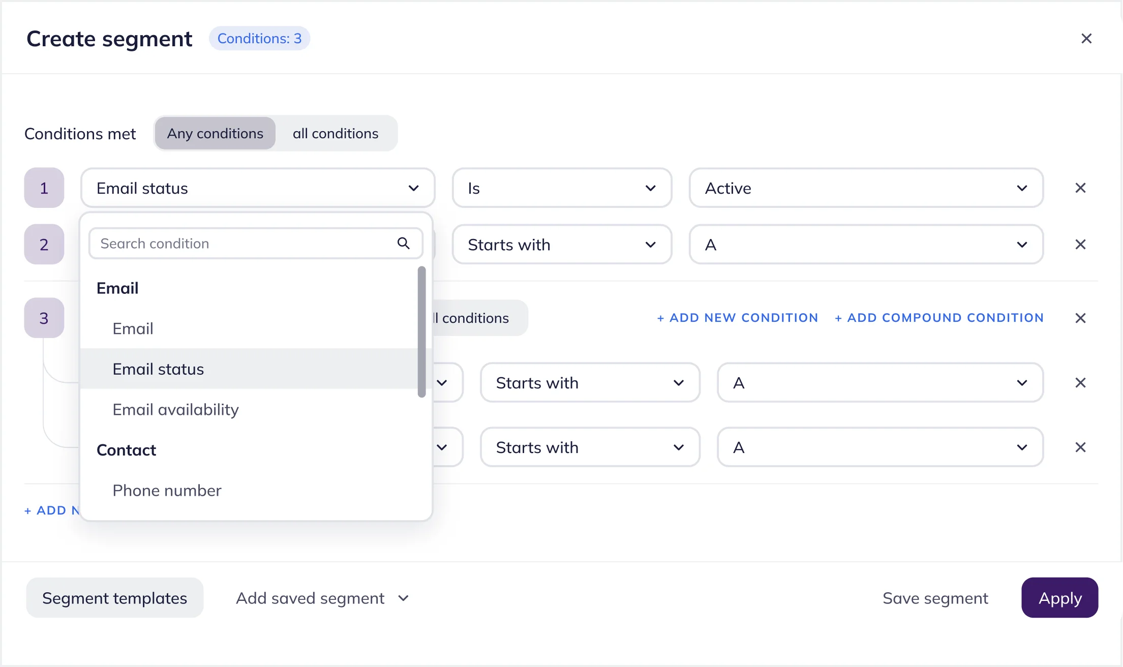 Contact list segmentation in Selzy
