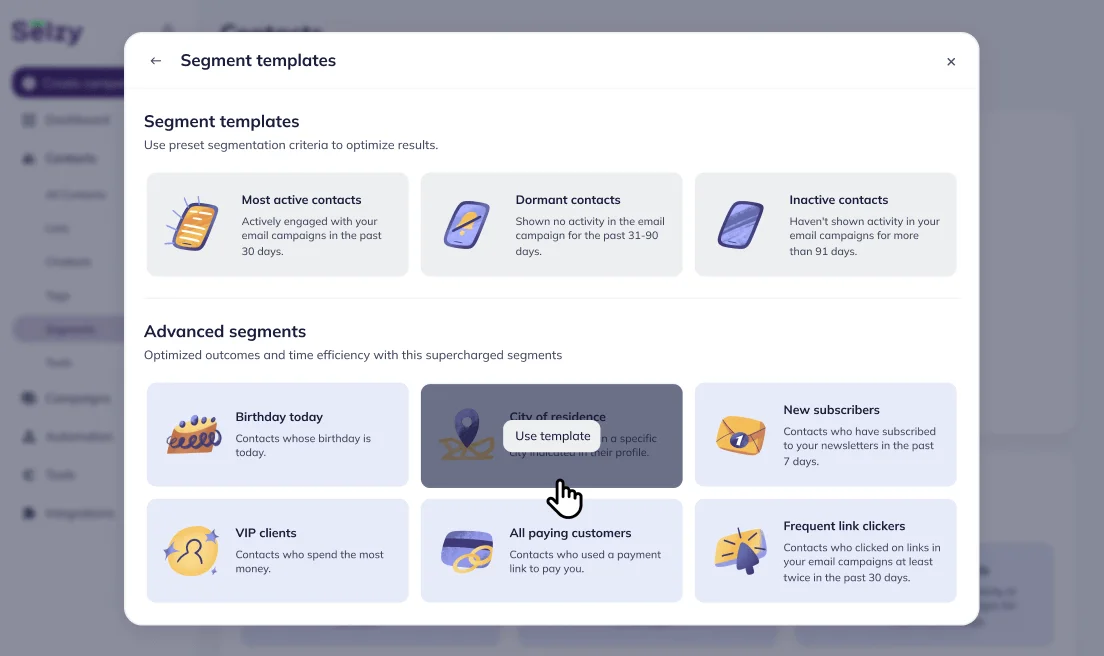 Шаблоны и критерии сегментации Selzy
