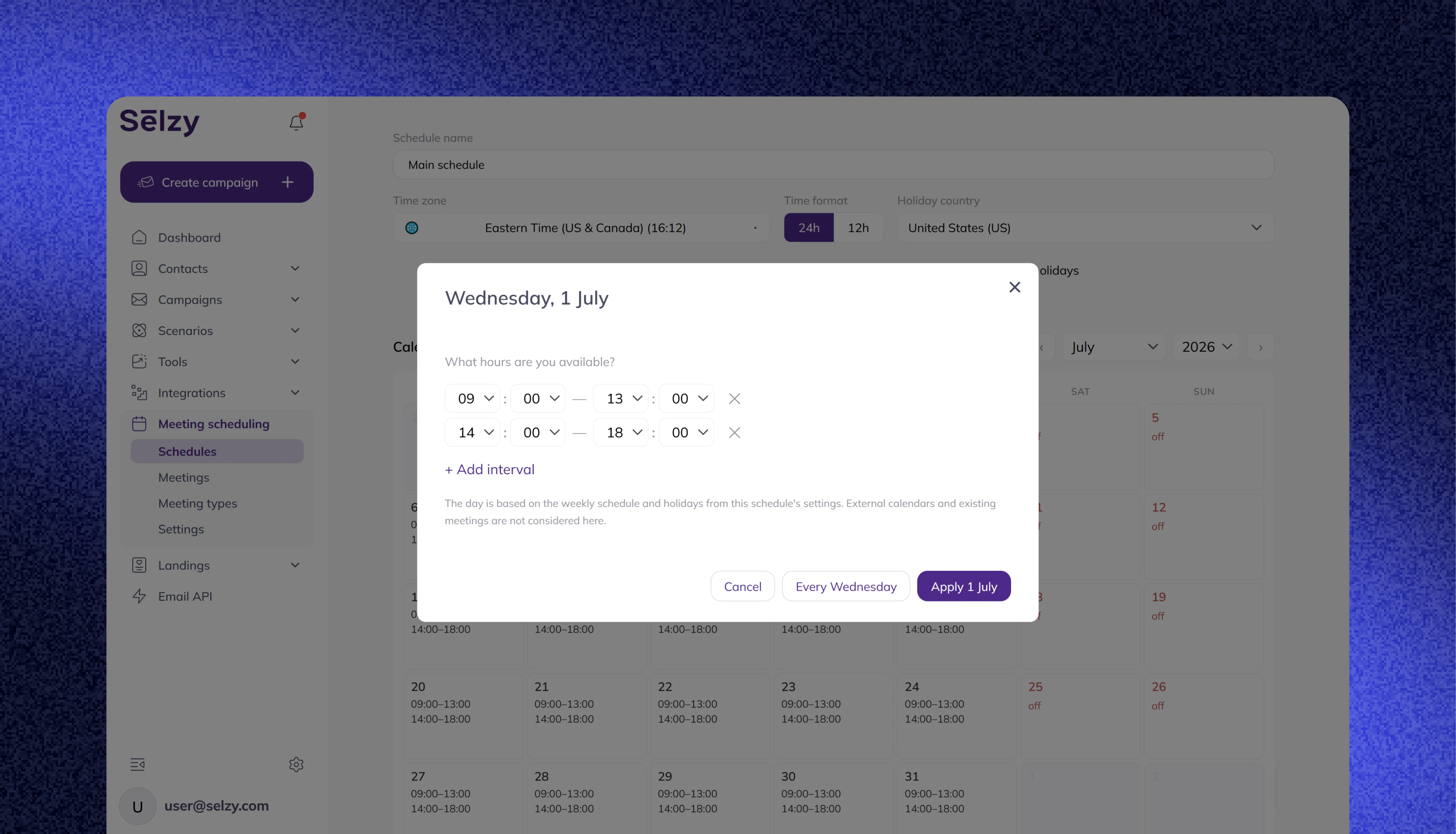 Set your availability in the calendar