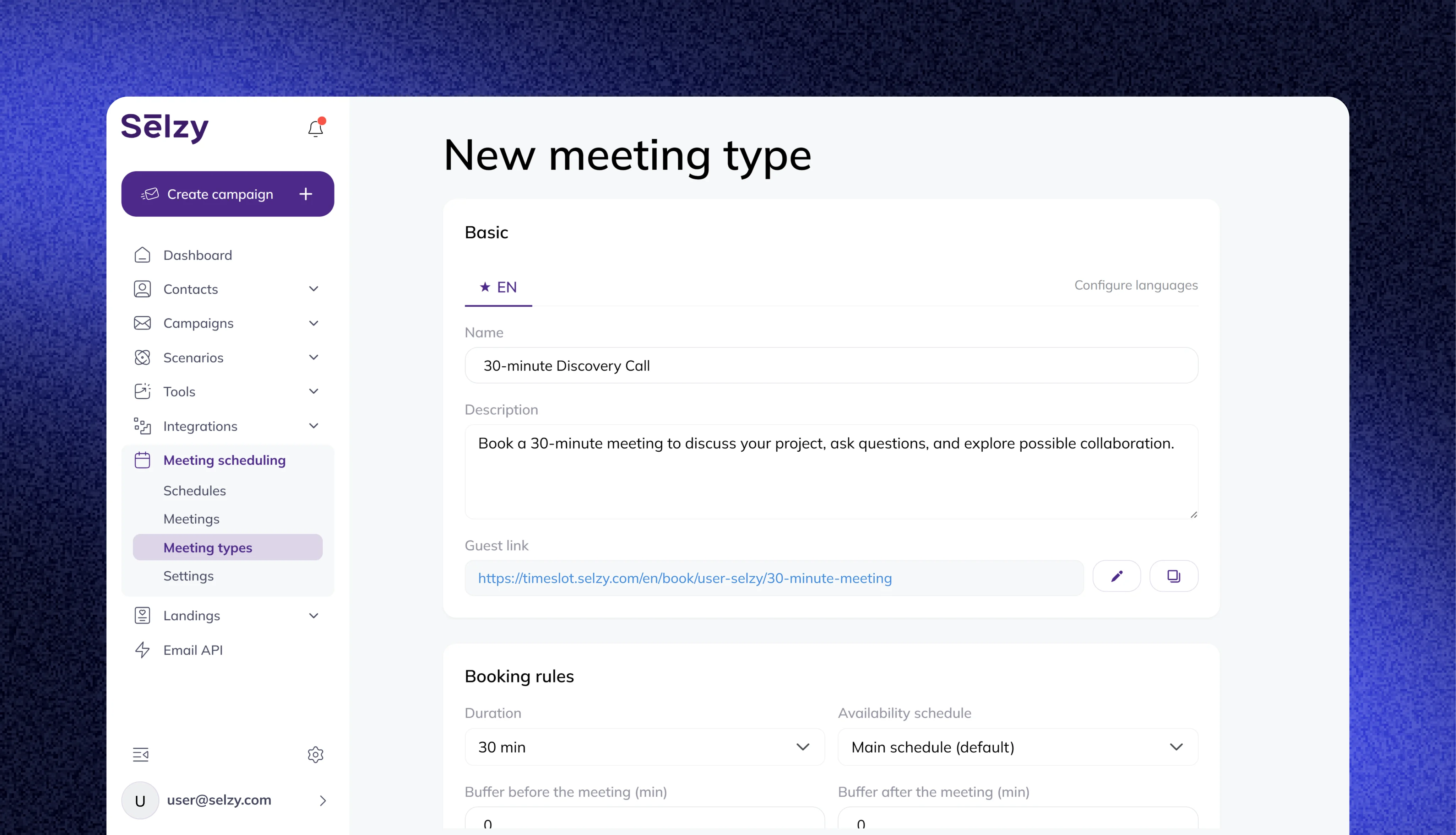 Choose meeting types: set duration and price
