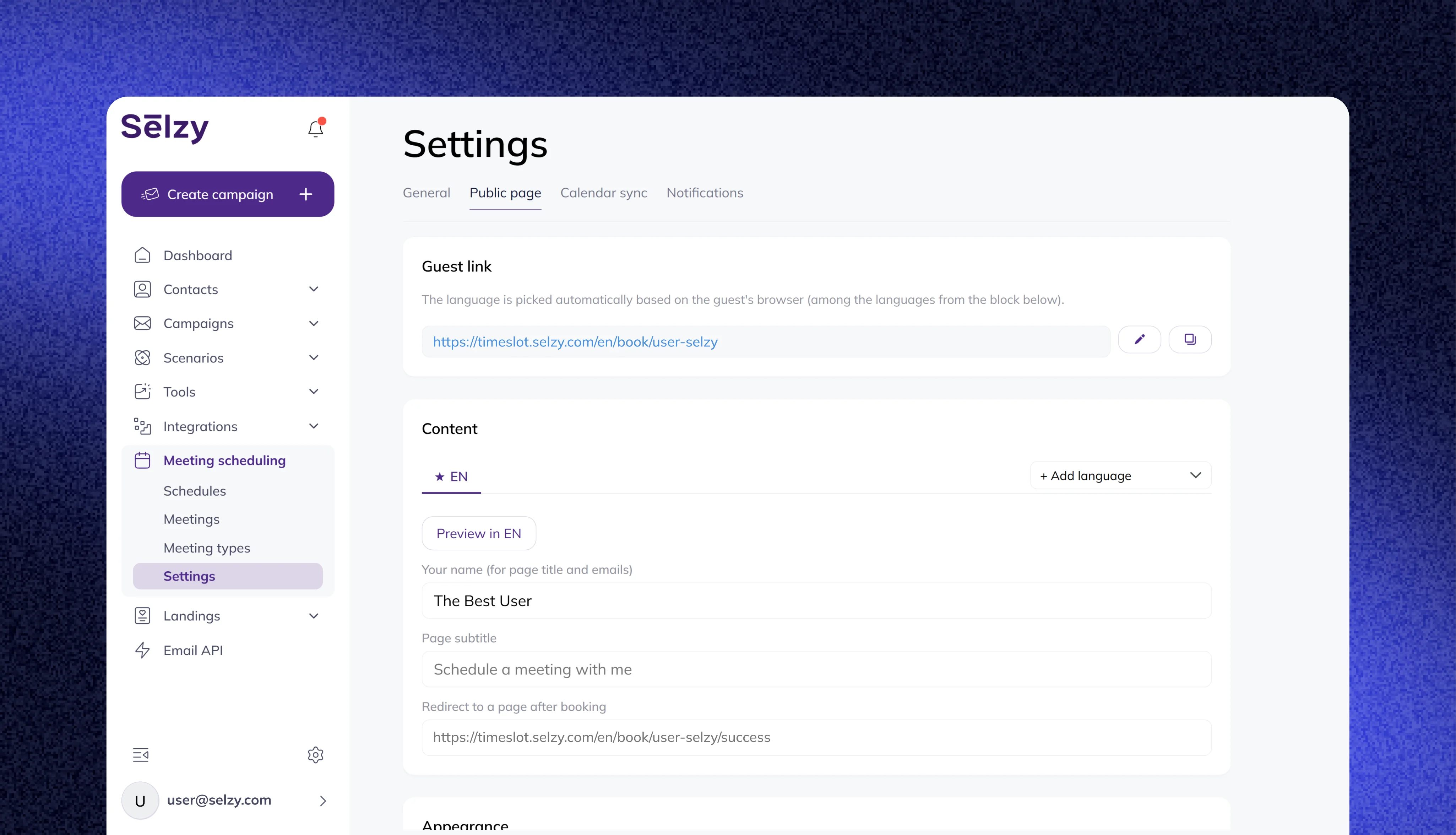 Configure settings: where to save guest contacts, guest links, and how you get notified