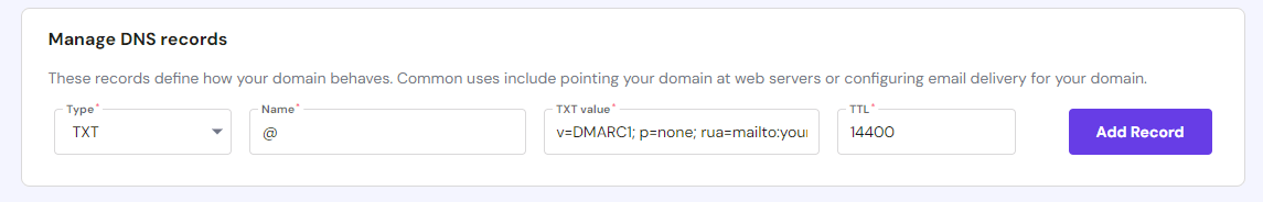 Добавление DMARC-записи в DNS-настройках домена.