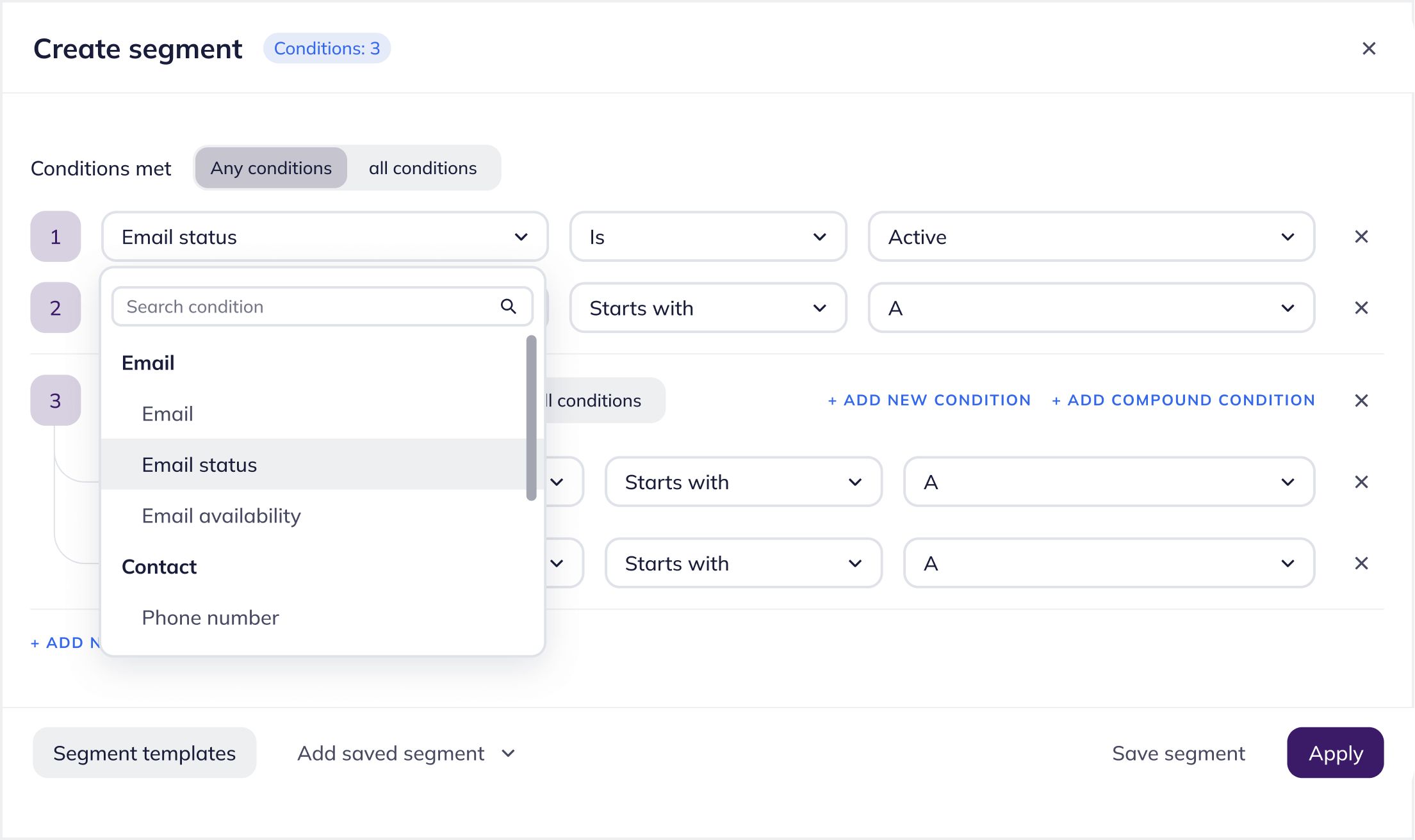 Contact list segmentation in Selzy